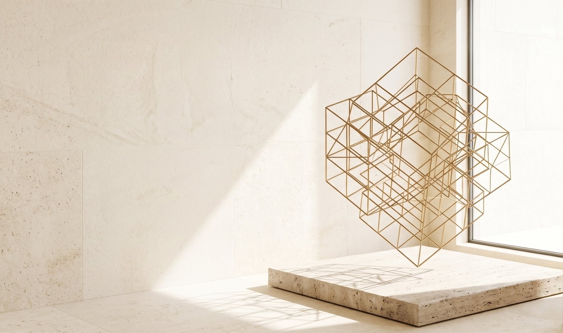 Szkieletowy model bryły architektonicznej na kamiennym cokole